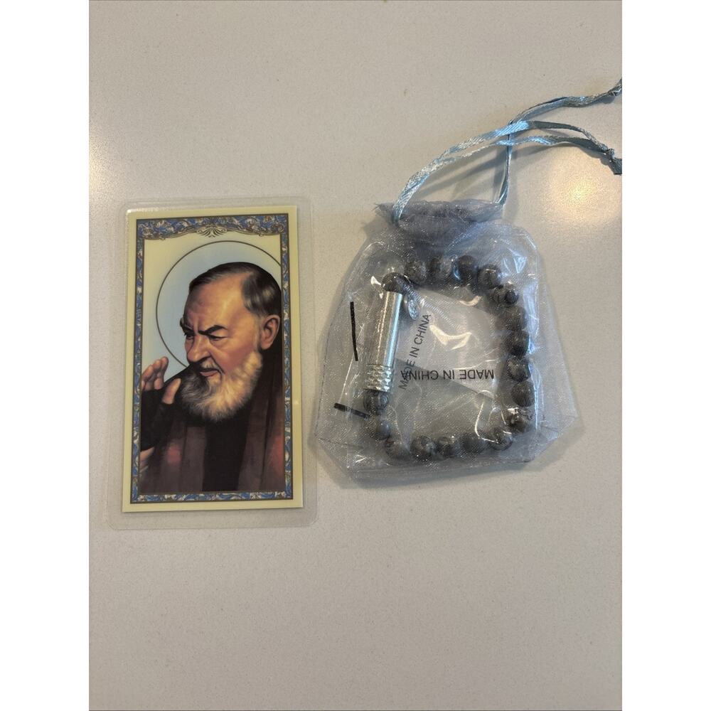 St. Padre Pio Stone Prayer Bracelet w/Prayer Card Patron Saint of Stress Relief